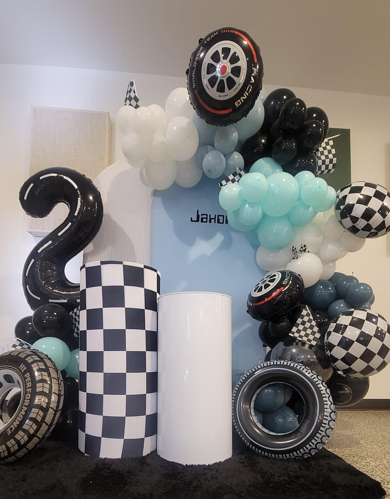 Racing Blue Birthday Themed Decor by Bella Decorations in Willard, OH